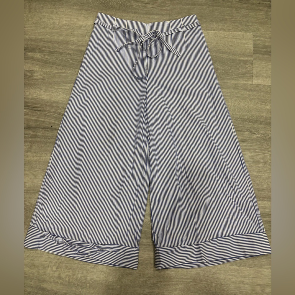J. Crew Blue and White Striped Paper Bag Pants Size 8